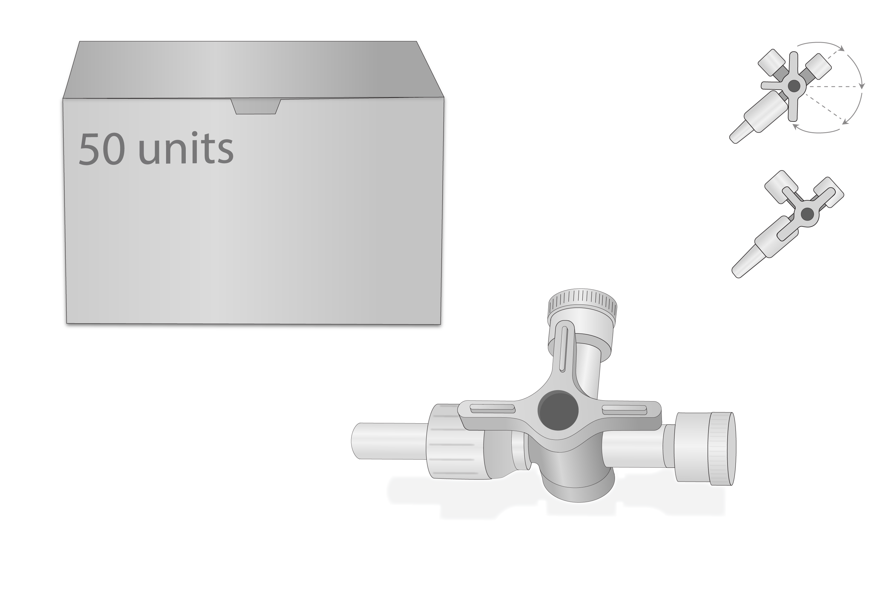 Three-way valve, Luer, w/caps/BOX-50